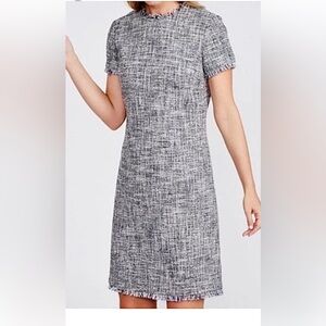 J.McLaughlin Clarence Blue Tweed Dress Frayed Hem Short Sleeve Career Size‎ 4